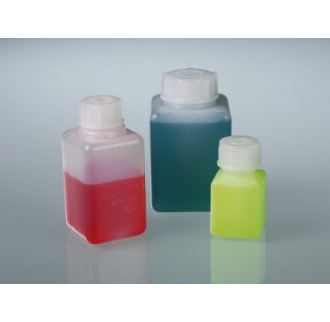 Flacon carre, surfaces carres, col etroit, contenance 100 ml, L x l : 43 x 43 mm, hauteur avec bouch