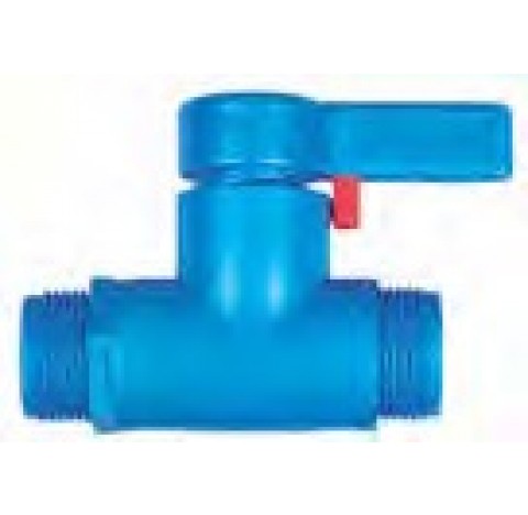 Robinet en PP , PE et PTFE 2 filetages R3/4 male resistant a 2 bars de pression a 20 degre, ecrou pe