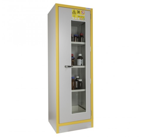 Armoire 130 litres equipee a une porte vitree a Etageres et un bac de retention en acier, armoire de