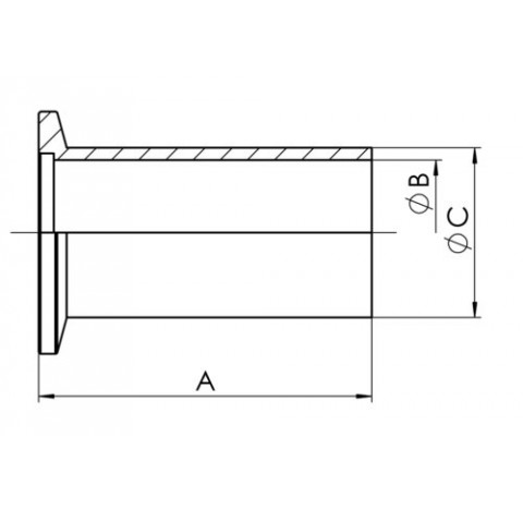Petite bride a embout long en acier,inoxydable, KF DN 20