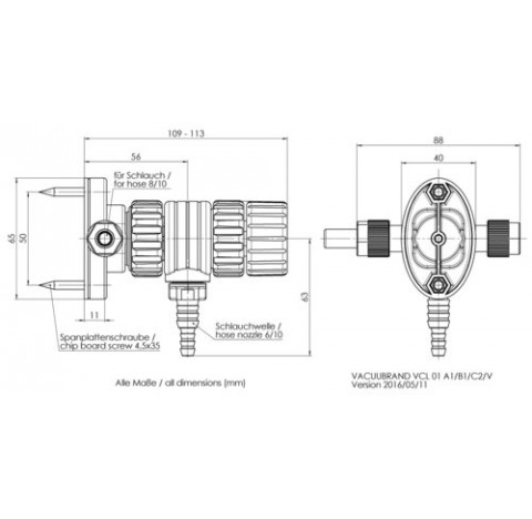 VACUU LAN module de regulation manuelle VCL 01 avec piece de raccordement A1, M35, pour fixage au su