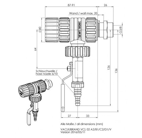 VACUU LAN   module d'arret et de regulation manuelle    VCL 02 avec piece de raccordement A2, M35 x 