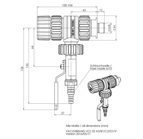 VACUU LAN   module d'arret et de regulation manuelle    VCL 02 avec piece de raccordement A3, M35 x 