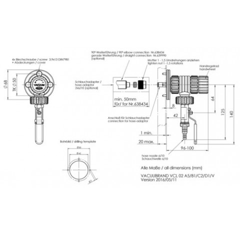 VACUU LAN  module d'arret et de regulation manuelle  VCL 02 avec piece de raccordement A5, M35 x 1,5