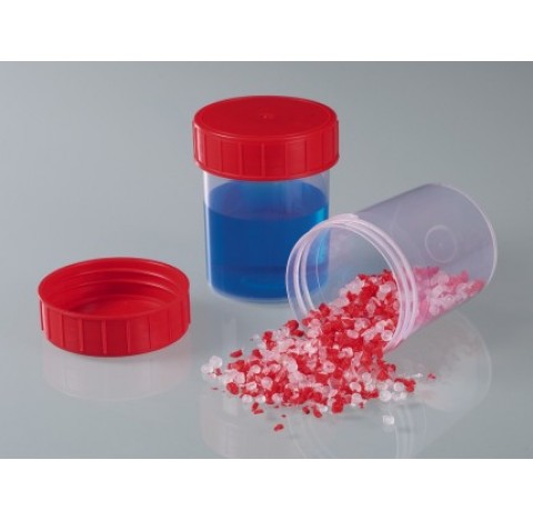 Becher d'echantillonnage avec couvercle,contenance 125 ml, 52 mm de diametre, hauteur 74 mm. avec co