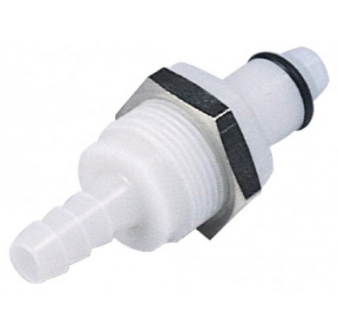 Raccord rapide pour tuyau diametre interne 9.5 mm en POM longueur 49 mm alesage 19 mm avec vanne