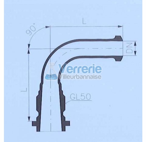 Adaptateur coude 90 degre pas de vis GL50 DN 25 KZA longueur L : 100mm verre industriel