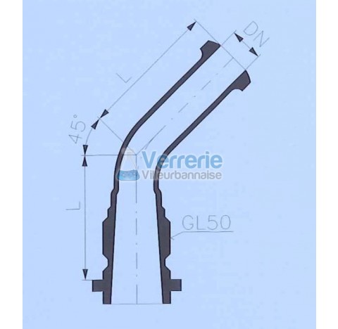 Adaptateur coude 45 degre pas de vis GL50 DN 25 KZA longueur L : 100mm verre industriel