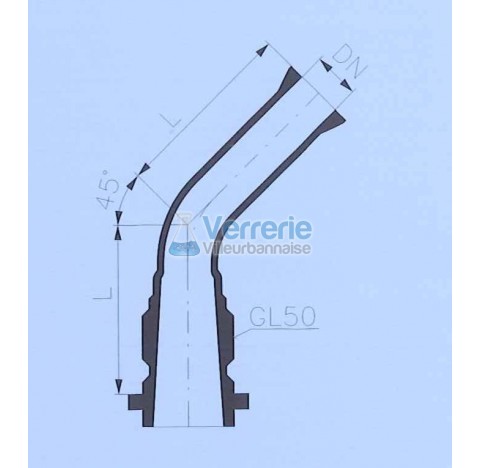 Adaptateur coude 45 degre pas de vis GL50 DN 25 RK longueur L : 100mm verre industriel