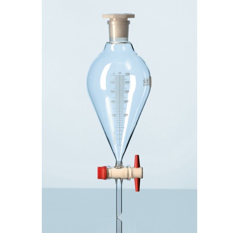 Ampoules a decanter DURAN, forme conique avec cle PTFE, robinet RIN et dispositif de securite, avec 