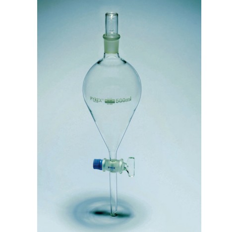 Ampoule a decanter forme poire 5 litres robinet cle verre voie 6 mm rodage 34/35