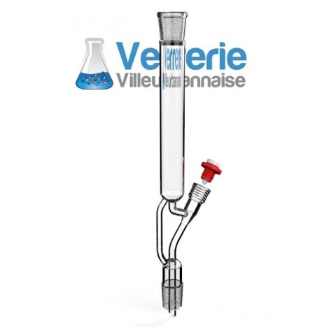 Ampoule de coulée 100 ml rodages 29/32 avec tube interne au male, robinet torion 8 mm avec visse et 