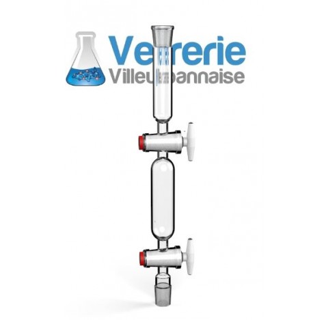 Ampoule double robinets voie 10 mm en verre clé PTFE, pour ajout de poudre sans perdre d'étanchéité.