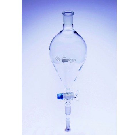 Ampoule a decanter 500ml, forme poire, avec robinet verre et rodage 24/29