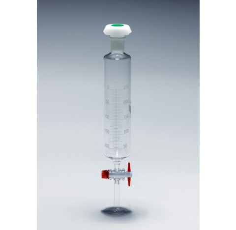Ampoule cylindrique gradue bouche 50ml cle PTFE tube d'ecoulement lisse 19/26, avec un bouchon verre