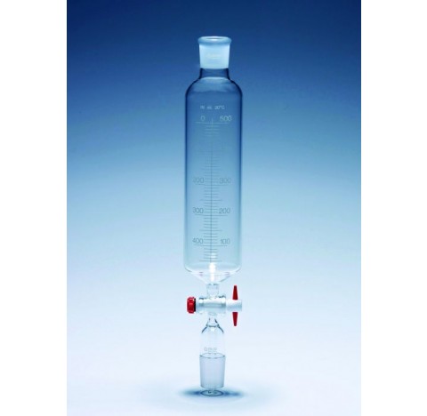 Ampoule cylindrique graduee non bouchee 50ml cle PTFE tube d'ecoulement rode 19/26