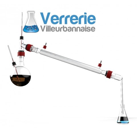 Ensemble de distillation double prise thermo comprenant: Ballon Bicol 500ml 24/29 rodaviss avec pris