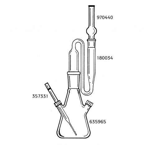 Generateur d'arsine, complet avec erlen 200 ml. Utilise pour l'analyse de l'arsenic a l'aide de la m