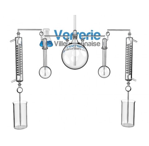 Appareil de determination CH2O constitue de : 1 ballon tricol 3 litres rodage central 29/32 et 2x 19