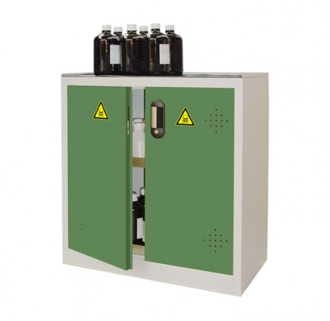 Armoire 155 litres comptoir, a portes vertes, a Etageres, armoire de surete pour produits dangereux/
