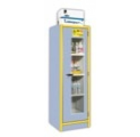 Armoire de securite 30 mn a ventilation filtrante 130 litres, une porte vitree, dimensions exterieur