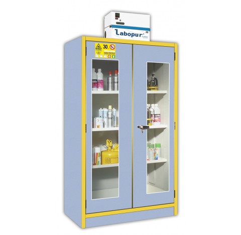 Armoire de securite 30 mn a ventilation filtrante 2x 120 litres, a portes vitrees, dimensions exteri