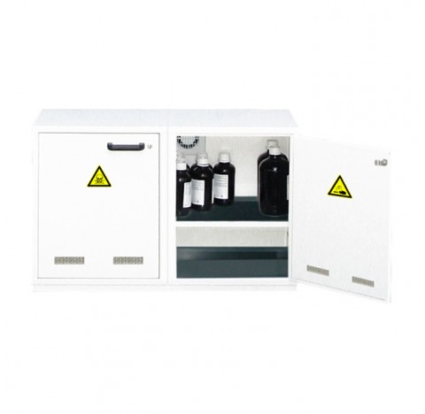 Armoire de securite sous paillasses 60 litres, a portes battantes, a compartiments, armoire de secur