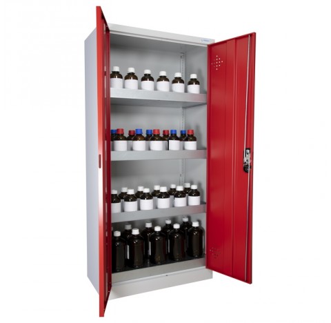 Armoire 300 litres, a portes rouges, a Etageres, armoire de surete pour produits dangereux/toxiques,