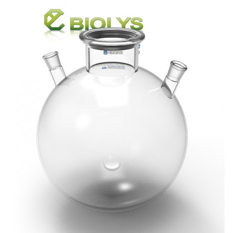 Ballon 20 litres fond rond DN100 Schott avec gorge diametre 350mm, avec 2 rodages 29/32 inclinés