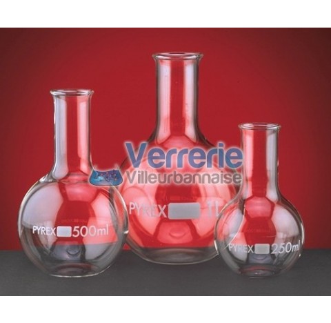 Ballon 1000ml col etroit fond plat verre Pyrex Dim. Haut : 190mm diam : 131  mm diam int du col 36mm - ballon - Verrerie de laboratoire - Verrerie  Villeurbannaise