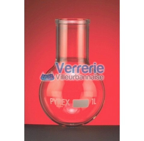 Ballon 50ml col large fond rond verre Pyrex Dim. Haut : 105 mm Diam du ballon : 50mm diam int du col