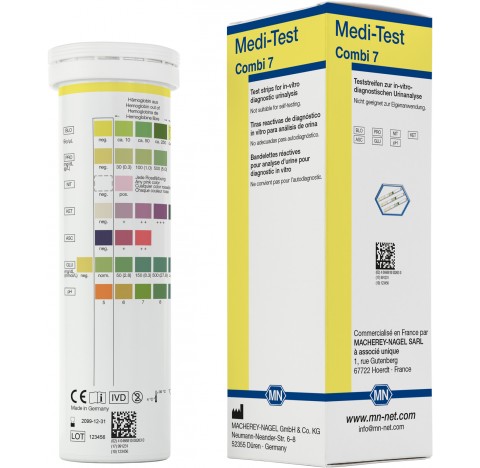Bandelettes de tests urinaires Medi-test Combi 7, contrôle de l'acide ascorbique, sang, glucose, cét