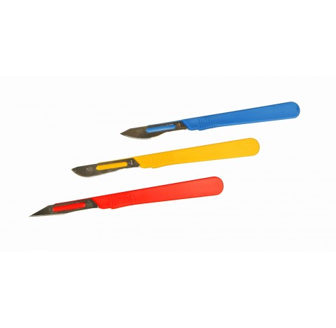 Scalpel pour petit travaux en PS jaune long totale 150mm livre avec une lame, bistouris non sterile 