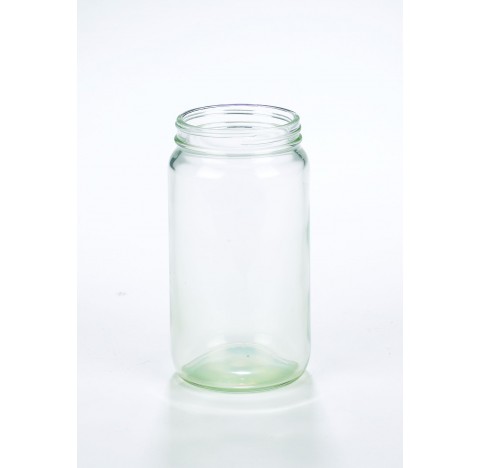 Bocal rond gaine plastique, verre clair, 8 oz, avec bouchon visse 70-400 phenolique a joint polyviny