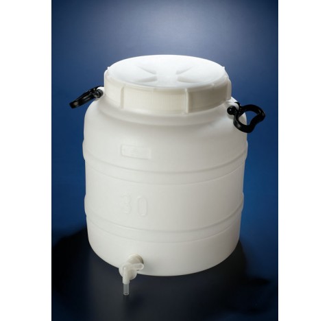 Bonbonne 30 litres en HDPE a robinet diametre interne de col 240 mm hauteur 415 mm, diametre 380 mm 