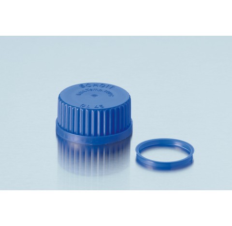 Capuchon a visser en PP, avec joint a levre, GL 25, bleu