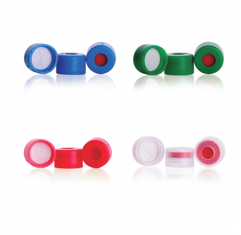 Bouchon a pression rouge avec septa FEP/silicone prefendus, 8 mm, EVA (Boite de 100)