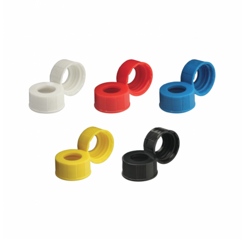 Bouchon visse a haut ouvert en polypropylene jaune pour flacons de diagnostic en verre, taille 20-40