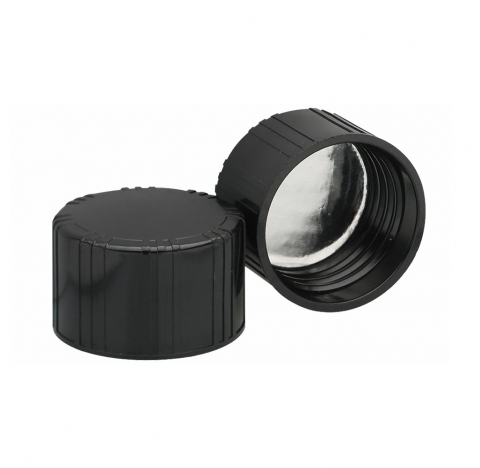 Bouchon visse phenolique noir avec joint en carton-pate face aluminium, taille 28-400 (Boite de 100)