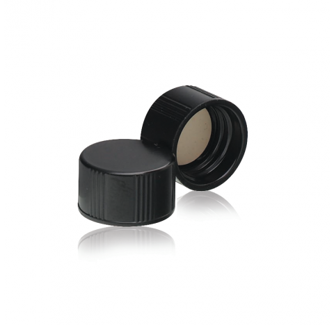 Bouchon visse phenolique noir a joint caoutchouc blanc 14B, taille 15-425 (Boite de 200)