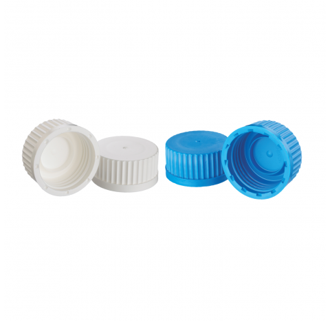 Bouchon visse en polypropylene blanc avec joint silicone a face PTFE pour flacon de milieu WHEATON L