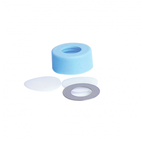 Bouchon a pression a joint torique metallique SnapTin, 11 mm, avec septa a disque PTFE, bleu clair, 