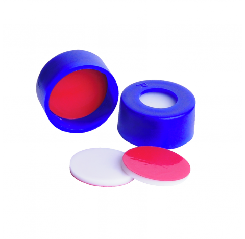Bouchon a pression 11 mm avec septa PTFE/silicone, bleu fonce, EVA (Boite de 100)