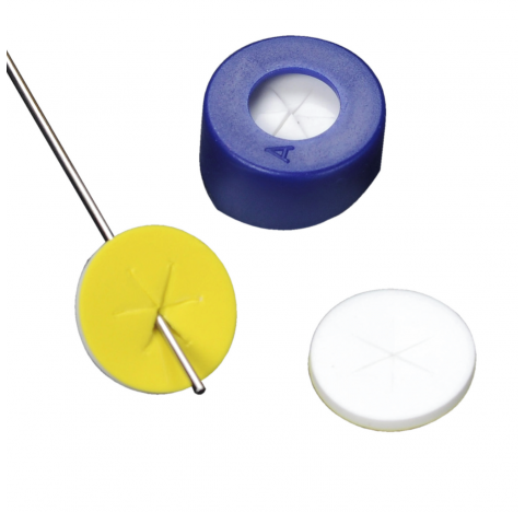Bouchon a pression 11 mm avec septa PTFE/silicone Starbust prefendus, bleu fonce, EVA (Boite de 100)