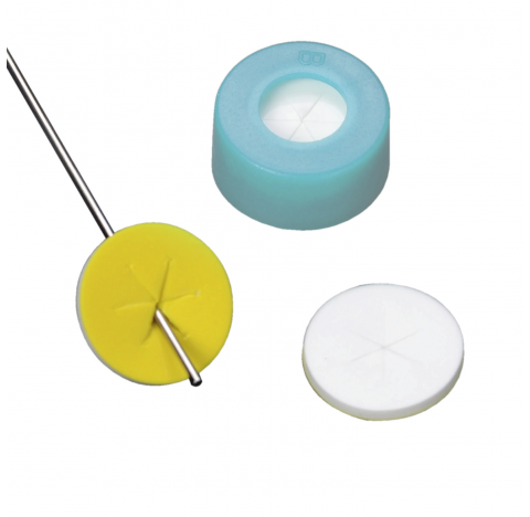 Bouchon a pression 11 mm avec septa PTFE/silicone Starbust prefendus, bleu clair, EVA (Boite de 100)