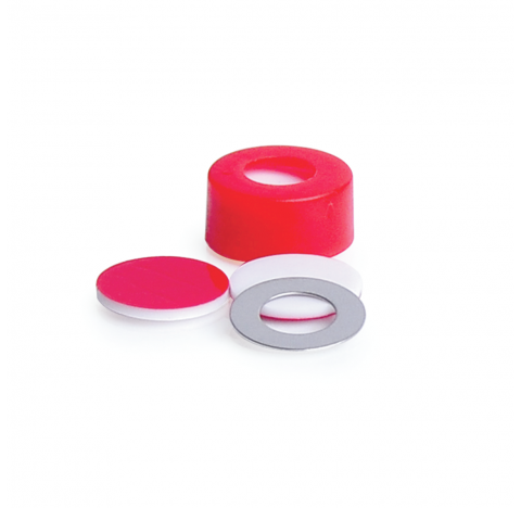 Bouchon a pression a joint torique metallique SnapTin, 11 mm, avec septa PTFE/silicone, rouge, EVA (