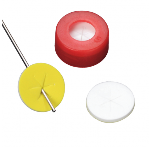 Bouchon a pression 11 mm avec septa PTFE/silicone Starbust prefendus, rouge, EVA (Boite de 100)