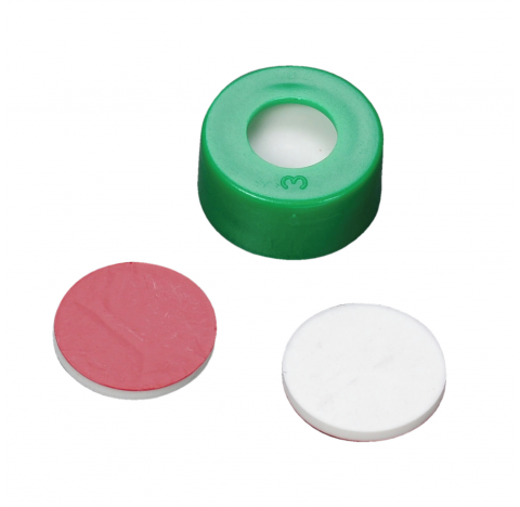 Bouchon a pression 11 mm avec septa PTFE/silicone, vert, EVA (Boite de 100)