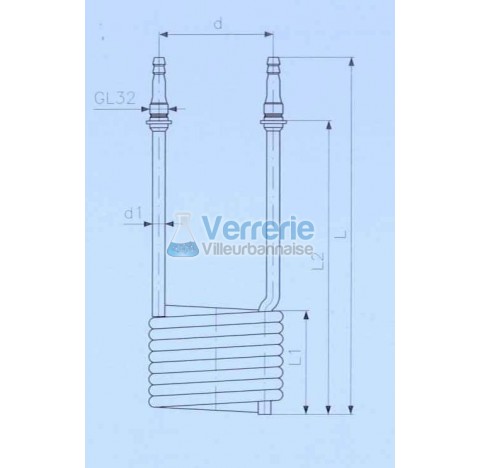 Serpentin chauffant ou refroidisseur Entraxe d:200mm diam d1: 22mm longueur totale 705mm longueur se