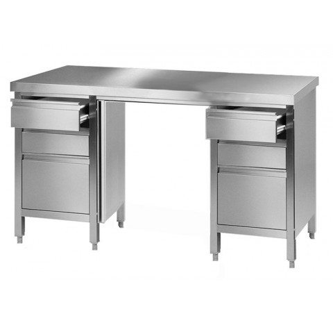 Bureau / paillasse de laboratoire 2000x750mm hauteur 750mm en inox avec 2 blocs tiroirs de 3 tiroirs